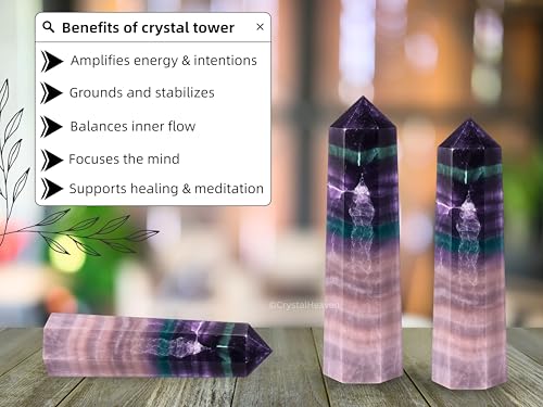 Image of Crystal Heaven Certified Multi Fluorite Crystal Tower Obelisk Point For Chakra, Healing & Balancing-Aaa Grade Original Certified Gemstone Agate For Reiki Meditation Yoga Spiritual (2-3 Inches)