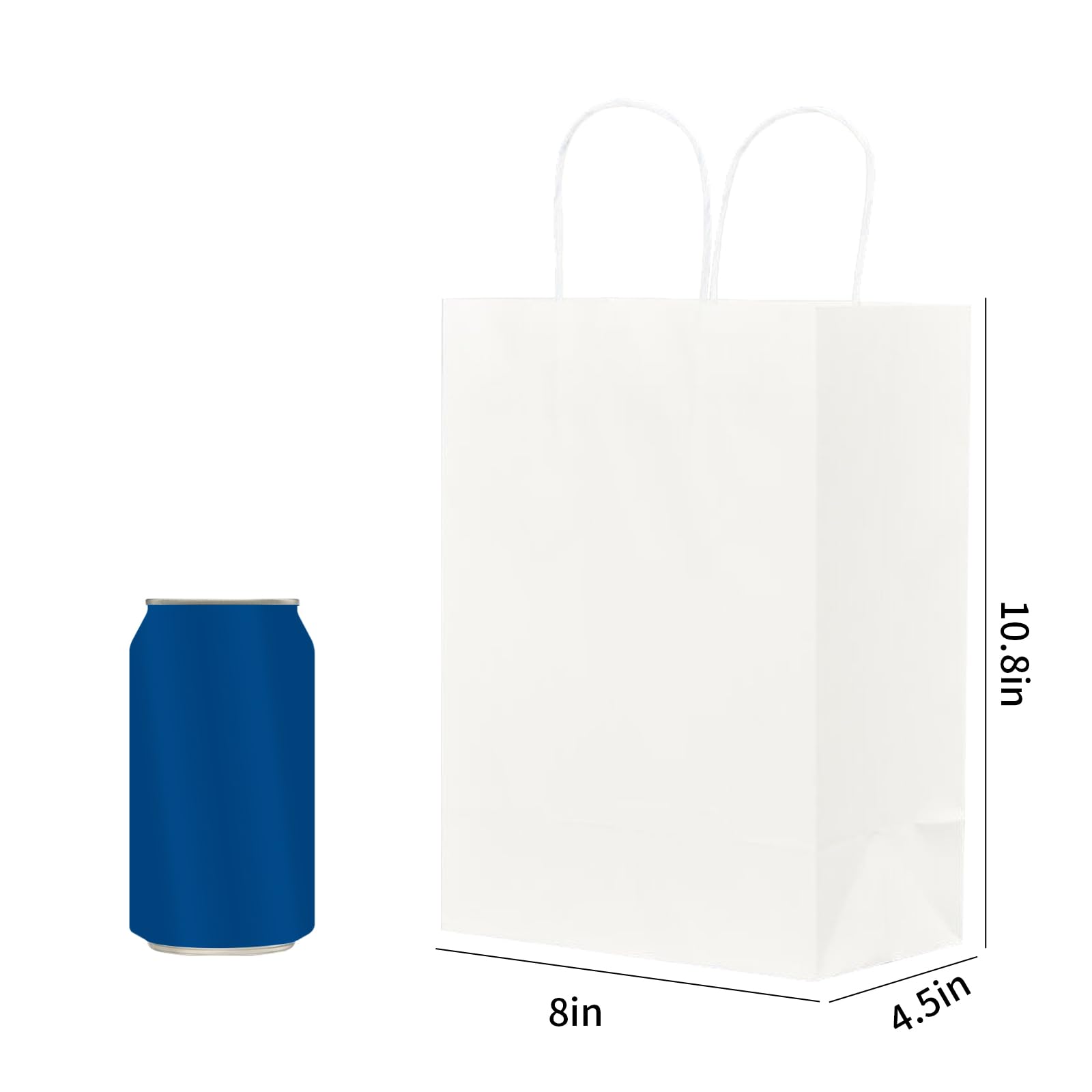 METAPRINT Confezione da 100 sacchetti di carta kraft bianca con manici, 20 x 11,4 x 27 cm, sacchetti regalo di carta per feste di compleanno, bomboniere, generi alimentari, shopping, affari, sacchetti