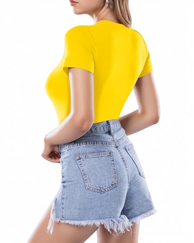 Image of MANGOPOP Women's Round Neck Short Sleeve T Shirts Basic Bodysuits