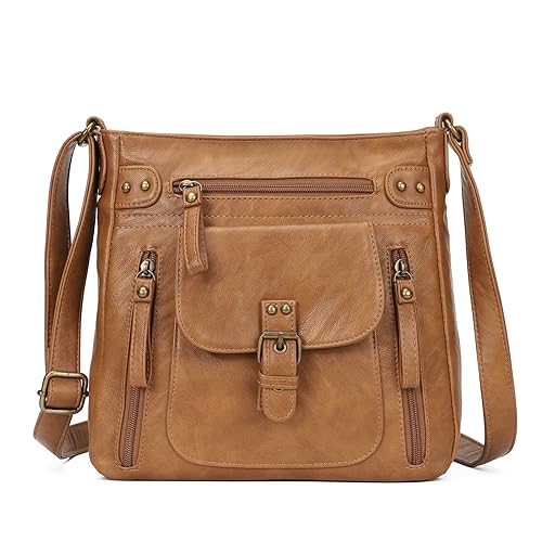 KL928 Crossbody Bags for Women, Multi Pocket Shoulder Bags, Medium PU Leather Cross Body Purses 01-chestnut Brown