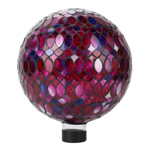 Lily's Home Colorful Mosaic Glass Gazing Ball, Designed with a Stunning Holographic Petal Mosaic Pattern to Bring Color to Any Home and Garden, Red, Blue & Purple (10" Diameter)