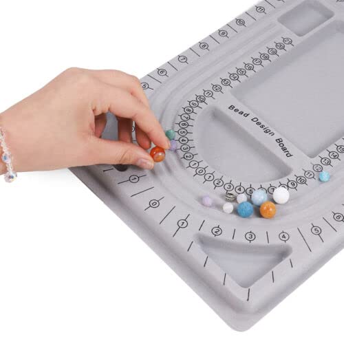 Image of Beadsnfashion Beading Board for Jewellery Design 9x13 Inch Grey Bead Organiser Tray with Measuring Scale for Necklace Bracelet Layout, DIY Craft Beadwork Tool