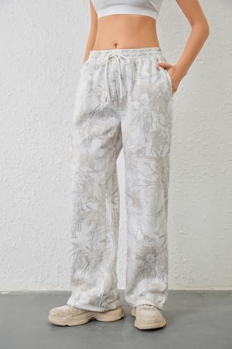 Women Baggy Camo Pants Wide Leg High Waist Drawstring Camouflage Sweatpants Fleece Jogger Pants with Pockets2