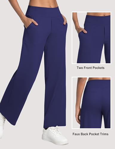 Image of BUBBLELIME Women High Waist Wide Legs Yoga Pants Loose Sweatpants Pockets | 29 inch /31 inch /33 inch /35 inch /37 inchInseam,2 Styles / Dress /Basic,Lounge,Comfy,Stretch Casual Work
