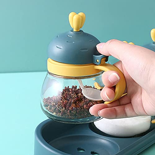 Tarros para condimentos, tarros de condimentos 3 en 1 de Vidrio para Especias de Cocina, con Tapas y cucharas, Almacenamiento Combinado, fácil de Usar