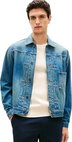 Tommy Hilfiger Herren Jeansjacke Trucker mit Verstellschnalle, Blau (Mario Blue), XXL
