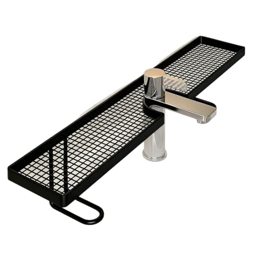 Sink Organizer Rack,No-Drill Freestanding Carbon Steel Faucet Storage Shelf, Washbasin Shelf, Tool-Free Organizer, Space-Saving Bathroom Countertop Organizer, Easy Drainage New (Black Large) - Image 3