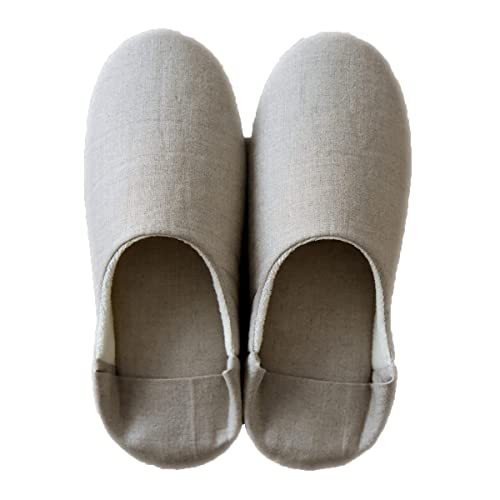 [Sleep Tailor] バブーシュ Lサイズ 25～27cm ベージュ ルームシューズ スリッパ 日本製 麻 リネン 山形産 メンズ レディース 子供 2way 洗える 北欧 大きめ 小さめ おしゃれ 人気 来客用 フレンチリネン かわいい 抗菌 防臭 速乾 室内用