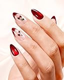 Buleens Valentine’s French Tip Short Almond Press on Nails for Date-Red Cherry Cat Eye Handmade Fake Nail for Women, Stylish outfits Gifts for Girls,15 Sizes, 30 Kits with Glue