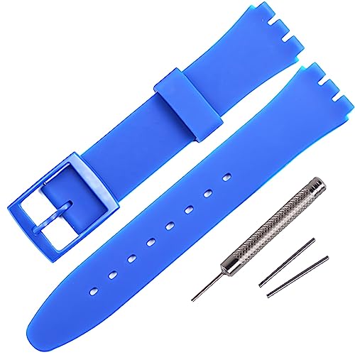 Rihahisy Silicone Rubber Watch Strap/Watch Band Replacement for Swatch (20mm, Blue)