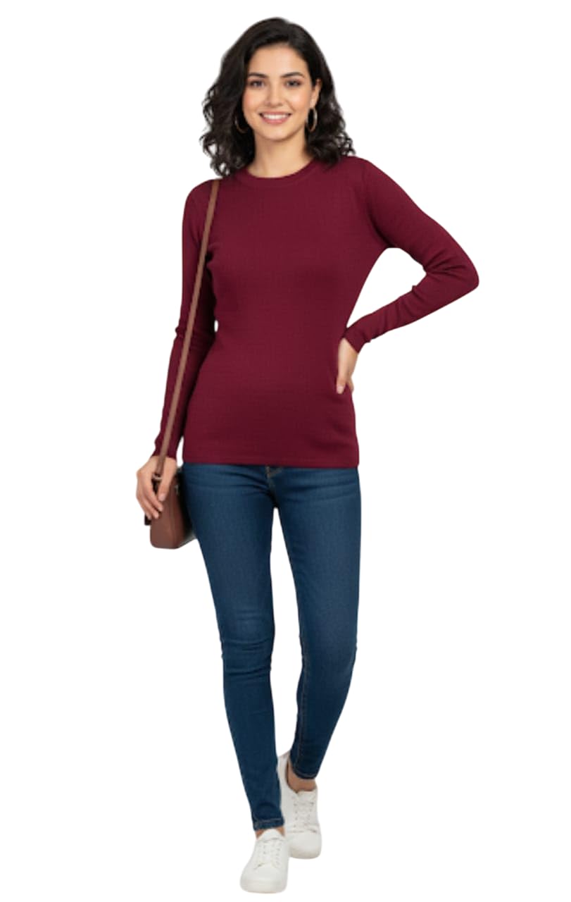 VAX VAX Women’s Round Neck Full Sleeve Skivy Made by Acrylic Fabric Solid Winter Wear Top for Casual & Office Style.-image-34