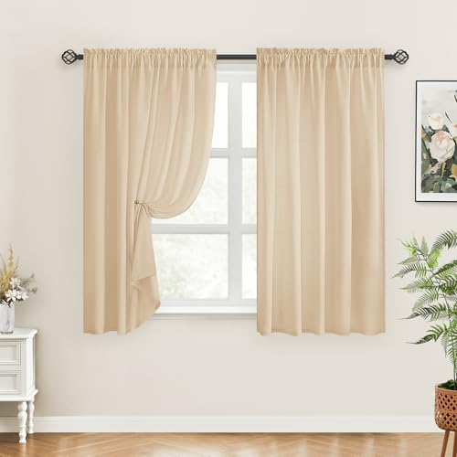 HOMEIDEAS Non-See-Through Beige Privacy Sheer Curtains, 52 X 45 Inches Long 2 Panels Taupe Sheer Curtains Light Filtering Window Drapes for Bedroom Living Room by HOMEIDEAS - Image 2
