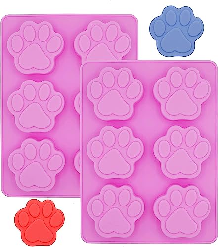 ROTDAM Puppy Cat Dog Paw Shaped Silicone Mold 2PCS-6 Cavity Paw Print Chocolate Silicone Mould Candy...