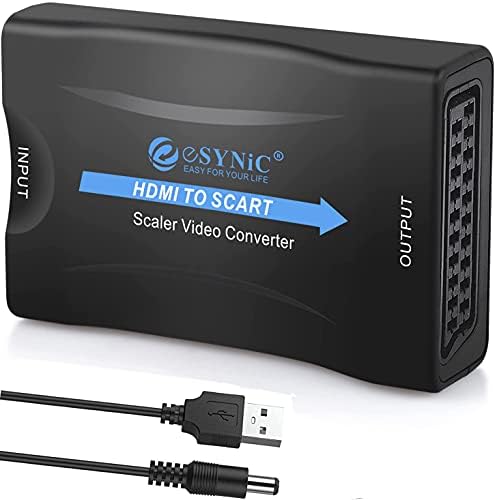 eSynic 1080P HDMI to SCART Converter Scaler Converter Composite Video Audio Adapter for SKY HD Blu Ray DVD HDTV STB PS3 Sky DVD Blu-ray-Black