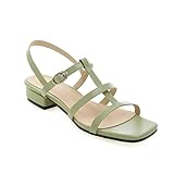 JIEEME Sandalias de mujer Peeptoe Hebilla Tacón bloque Tacón bajo con zapatos casuales de mujer de 2,5 cm más talla z2181, verde, 37 EU