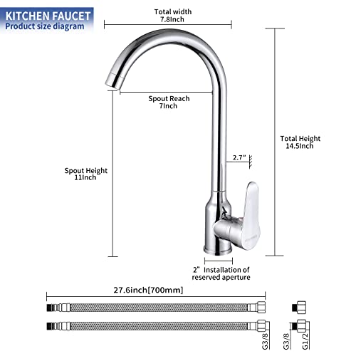 Pfamkeer Single Handle High Arc Kitchen Faucets Stainless Steel Chrome Plated, Modern Single Hole Kitchen Sink Faucet, Commercial One Hole Bar Sink Faucet #TOP5