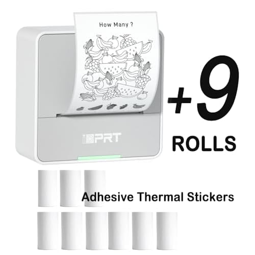 iDPRT S2 Mini Printer with 9 Rolls Thermal Sticker Paper Bundle