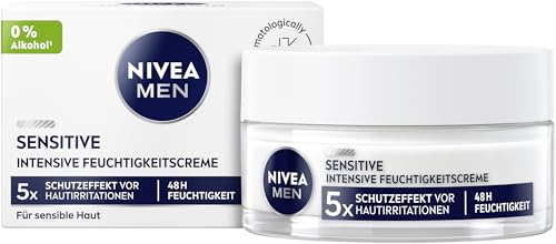 NIVEA MEN Sensitive Intensive Feuchtigkeitscreme, Gesichtscreme mit 48h Feuchtigkeit für empfindliche Männerhaut, Gesichtspflege zur Linderung von Hautirritationen (50 ml)
