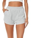 jonivey Women Sweat Shorts Elastic Waisted Soft French Terry Casual Workout Lounge Shorts with Pockets (Light Grey, L)