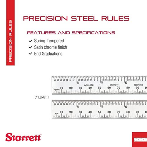 Starrett Spring Tempered Steel Rule with Satin Chrome Finish #TOP10