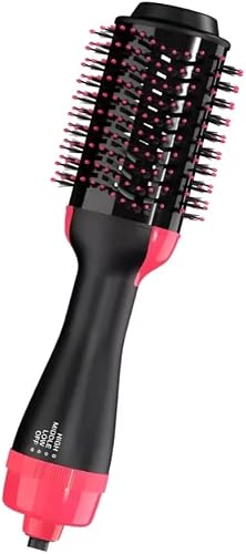 Hot Air Hair Dryer and Volumiser Brush, Hot Air Styling Brush, Black and Pink, Multi-Speed Settings