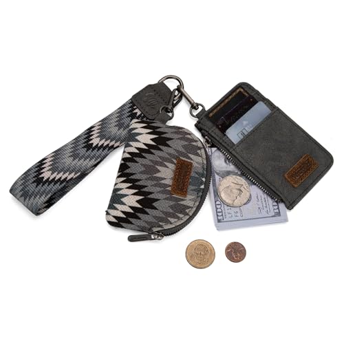 Image of Wrangler Aztec Keychain Wristlet Wallets for Women Western Dual Pouch Wristlet Credit Card Holder Wallet with Zipper Pocket WG2211-W0051GY