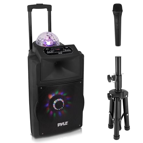 Pyle Wireless Portable PA Speaker System - 700 W Battery Powered Rechargeable Sound Speaker and Microphone Set with Bluetooth MP3 USB Micro SD FM Radio AUX 1/4' DJ lights - For PA / Party
