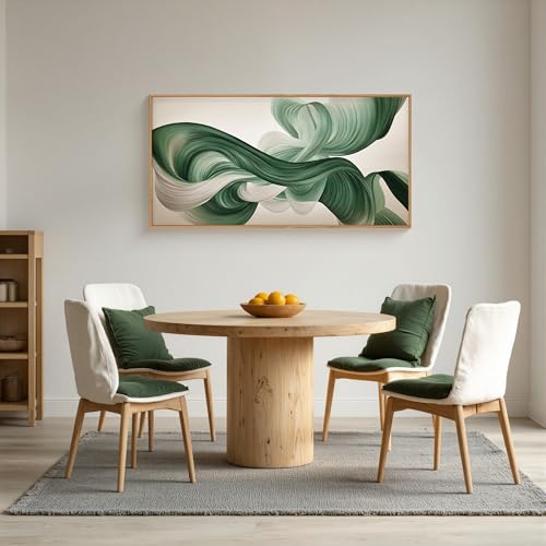 Image of KAIRNE Green Abstract Framed Canvas Wall Art Set,Minimalist Green Lines Wall Decor,Modern Flowing Texture Art Prints,Neutral Smokes Waves Artwork for Living Room,Bedroom,Farmhouse,Office-40 x20 x1
