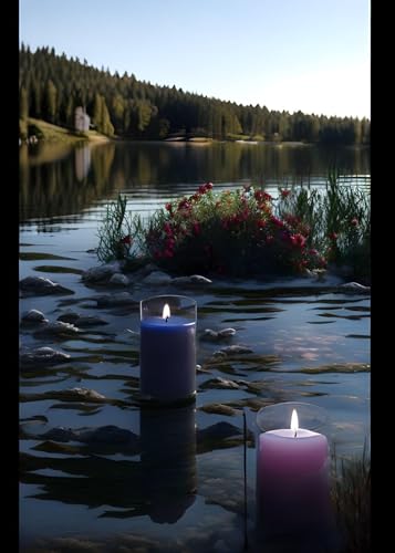 Romantique bougie au bord du lac impression artistique sérénité intérieure