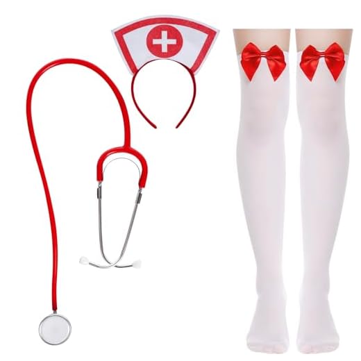 PPGGOPP Conjunto de Accesorios de Enfermera Disfraz,disfraz enfermera Halloween Mujer,Accesorio Sexy para Disfraz de Enfermera con Diadema Estetoscopio y Liga, Disfrazs de Halloween Cosplay (B)