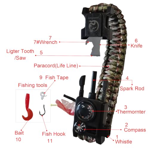 EpochCreate Paracord Survival Bracelet-Outdoor Emergency Bracelet,Survival Whistle, Compass, Thermometer, fire Starter, Lifeline, Fishing Tools for Camping, Hiking and Fishing - Image 3