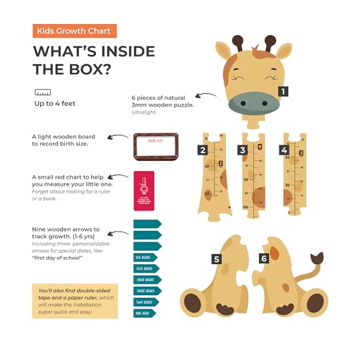 Matilda the Giraffe - Growth Chart for Kids Up to 4 ft - Wooden Height Chart for Wall - Kids Height Measurement Ruler, Growth Tracker for Boys & Girls, Nursery Room Decor, Easy Install