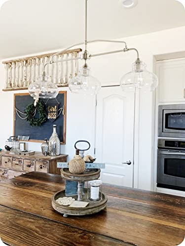 Kira Home Harlow 37.5" Modern Industrial Farmhouse/Schoolhouse 3-Light Island Light With Clear Glass Shades, Adjustable Hanging Height, Brushed Nickel Finish #TOP1