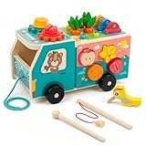 Matériau sûr et rangement intelligent. Fabriqué en bois naturel solide, avec des bords lisses et des peintures non toxiques à base d’eau – sécurisé pour les bébés. Très pratique : après le jeu, tous les petits éléments (poissons, fruits, vers) se rangent facilement à l’intérieur du bus, rien ne se perd.