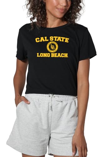 California State University, Long Beach Official Circle Logo Women's Crop Top T-Shirt, Black, Medium