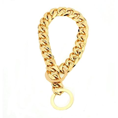15mm Curb Cuban Link Gold Tone Collars 316L Stainless Steel Dog Choke Chain Collar Pet Necklace Leash for Small Medium Large Dogs 12"-34" Cover