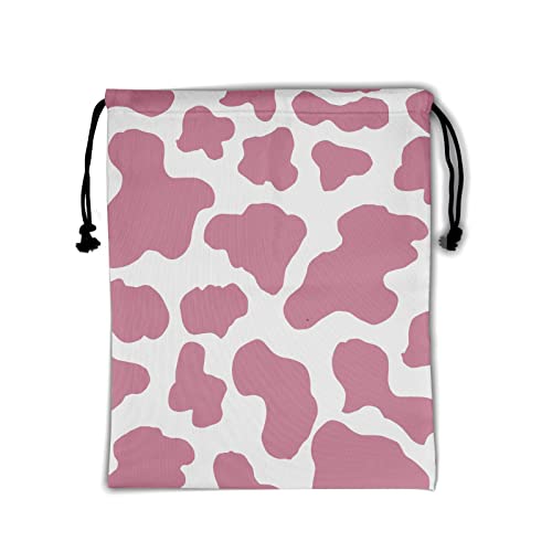 Milk Cow Gymnastics Grip Bag - Pink Grip Bags For Gymnasts Cows Cowhide Skin Gymnastic Bag Animals Spots Gym Pouch Bag Farmhouse Style String Bag Water Resistant Adjustable #TOP4
