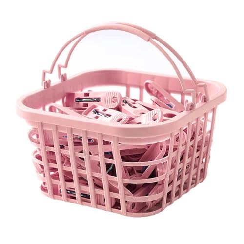 GmwyCzV Wäscheklammer-Korb Set, 30 Multifunktionale Kunststoff Wäscheklammern, Windproof Clothes Pegs, rutschfest & Ohne Abdruck, Stabile Kunststoff Kluppen, für Socken, Handtuch, Kleidung (Rosa)