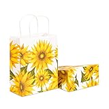 Sunflower Gift Bags with Handles for Birthday Party Supplies (10 x 8 x 4 In, 24 Pack)