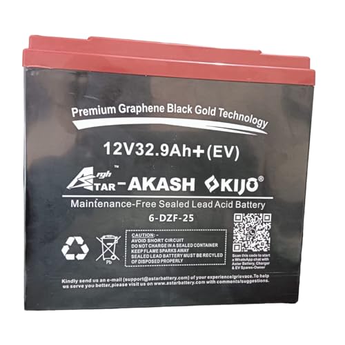 Image of AKASH Electric Scooty Free Sealed Lead Acid Battery 12V 32.9Ah(Black RED) SMF Battery 32 Ah Battery for Bike