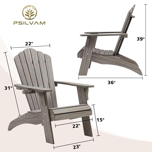 Image of Psilvam Adirondack Chairs Set of 2 with Cup Holder, Light Gray