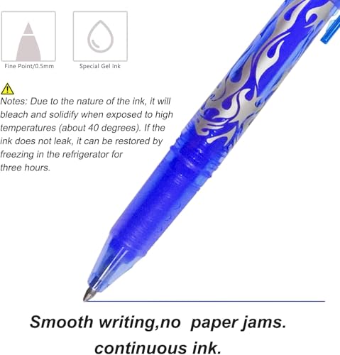 Erasable ballpoint pen, 12 blue erasable eraser pens, 0.5 mm refillable erasable pen, erasable rollerball pen, erasable gel pen, friction pen, gel pen set (12 blue pens)