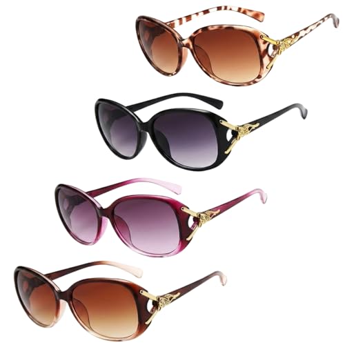 Image of Oversized Sunglasses Womens, Sunglasses Womens with Retro Large Frame, 4 Piece Set with UV Protection for Driving and Outdoor Activities, Available in Leopard Print, Black, Purple and Brown Tones (4)