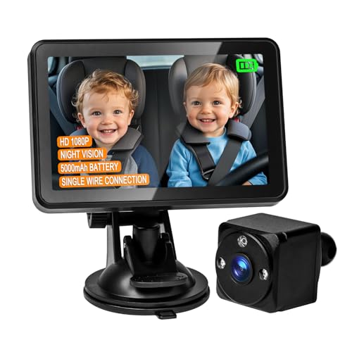 Image of USB Car Camera for Baby, HD 1080P Baby Car Mirror, Night Vision Car Seat Camera, Two Step Installation Rear Facing Backseat Monitor with Screen for Parents with Rechargeable 5000mAh Battery