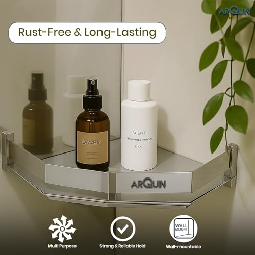 Image of ARQUIN Corner Shelf for Bathroom Wall 12x12 Inch 304 Stainless Steel Corner Shelf for Kitchen Bathroom Shelf and Rack Wall Mounted Storage Corner Stand Diamond Shape Storage Rack for Toiletries