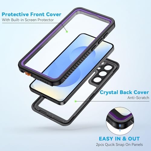 Image of Lanhiem for Samsung Galaxy S25 Case, IP68 Waterproof Dustproof, Built-in Screen Protector, Rugged Full Body Shockproof Protective Cover for Galaxy S25, Purple