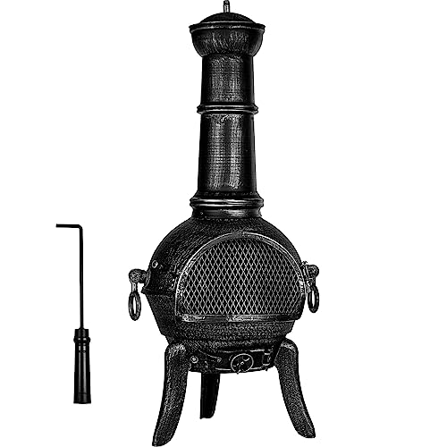 STILISTA Terrassenofen 112 cm aus Gusseisen mit Funkenschutz und Schürhaken Silber Grau