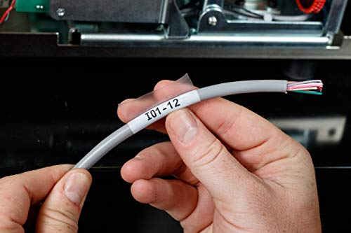 Image of Brady Authentic (M21-1000-427) Self-Laminating Wire Wrap for Control and Electrical Panels, Datacom Cable Labeling, Black on White-For M210, M210-LAB, M211, BMP21-PLUS and BMP21-LAB Printers, 1 inchW 14'L