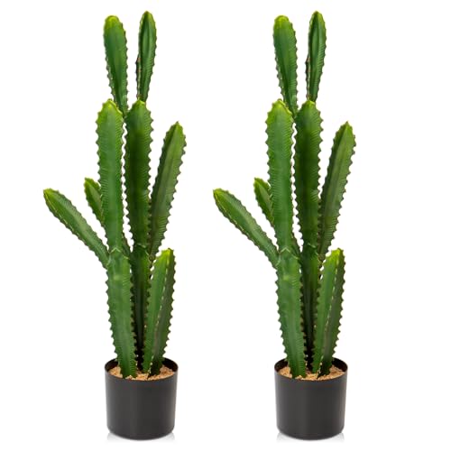 Oairse Planta de cactus falsos de 82 cm de alto, 2 unidades, plantas artificiales grandes con maceta negra, plantas artificiales para interiores y exteriores, para decoración del hogar, oficina