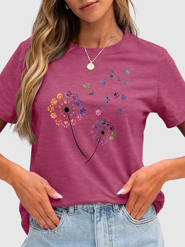 Image of Anbech Womens Dandelion Graphic T-Shirts Teen Girls Cute Sunflower Print Casual Tee Tops